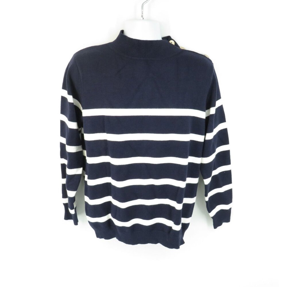 LongYuan Women's Sweater Button Shoulder Blue White XL NWT